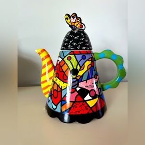 RARE 1990’s Vintage Romero Britto Ceramic Butterfly Multicolor Teapot